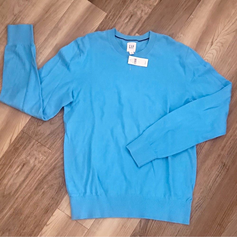 Gap Men's Blue Solid Crew Neck Knit Pullover Sweater Long Sleeve Size S